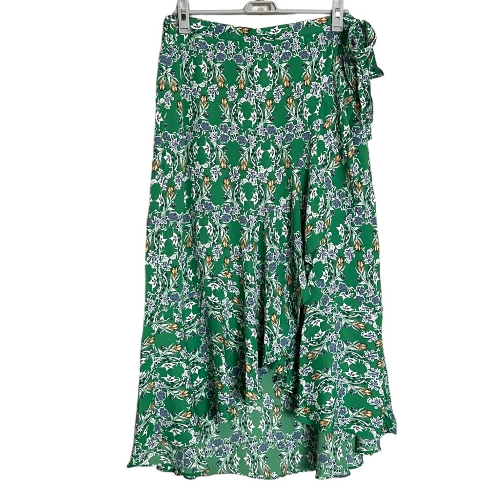 NWT | Max Studio | Green Floral Print HighLow Ruffle Hem Midi Skirt | Size Large